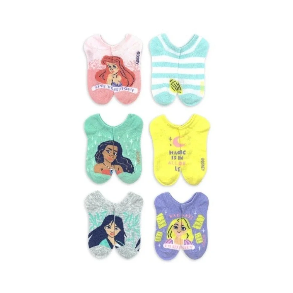 6pk Disney Princess Girls Socks 10.5-4 No Show Ariel Cinderella NEW